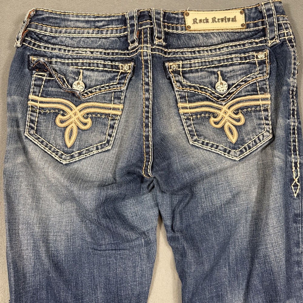 Rock Revival Penny Boot Jeans Womens 32  Embellished Stretch WHISKERING